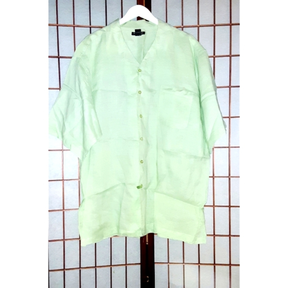 Godbody Men's Short-Sleeve Button-Down Linen Shirt - Lime
